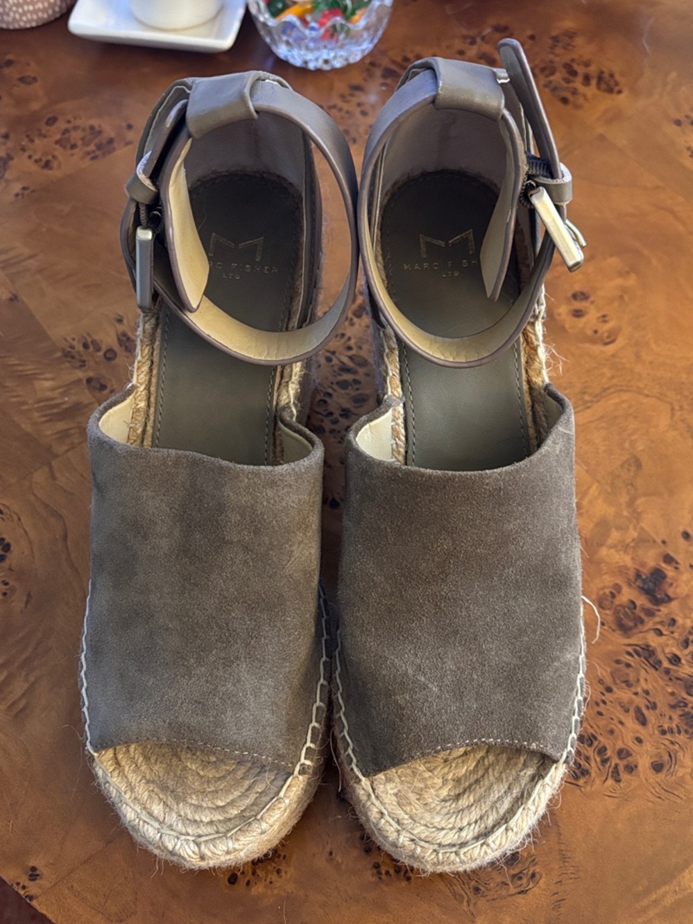 Women’s Suede Espadrille Wedge Sandals — Taupey Green